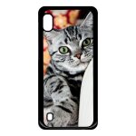 Coque pour smartphone - chat tigr gris yeux vert - compatible avec samsung galaxy a10 - plastique - ...