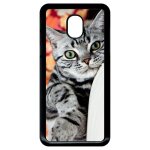 Coque pour smartphone - chat tigr� gris yeux vert - compatible avec samsung galaxy j3 (2018) - plastique ...
