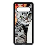 Coque pour smartphone - chat tigr� gris yeux vert - compatible avec samsung galaxy s10 - plastique - ...