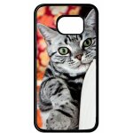 Coque pour smartphone - chat tigr� gris yeux vert - compatible avec samsung galaxy s6 edge - plastique ...