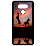Coque pour smartphone - chevaux coucher de soleil - compatible avec lg g6 - plastique - bord noir