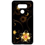 Coque pour smartphone - fleur d or fond noir - compatible avec lg g6 - plastique - bord noir
