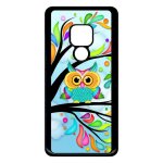 Coque pour smartphone - hiboux arbre colors - compatible avec huawei mate 20 - plastique - bord noir