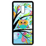 Coque pour smartphone - hiboux arbre colors - compatible avec nokia 6 (2018) - plastique - bord noir