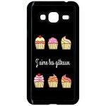 Coque pour smartphone - j aime les gateaux fond noir - compatible avec samsung galaxy j3 (2015) - plastique ...