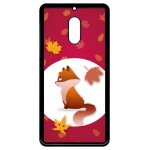 Coque pour smartphone - renard fond rouge - compatible avec nokia 6 (2018) - plastique - bord noir