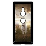 Coque pour smartphone - sunset horses - compatible avec sony xperia xz2 - plastique - bord noir
