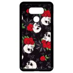 Coque pour smartphone - tete de mort toile rose rock - compatible avec lg g6 - plastique - bord noir