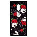 Coque pour smartphone - tete de mort toile rose rock - compatible avec nokia 6 (2018) - plastique - bord ...
