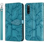 Coque sony xperia 10 iv arbre en relief housse en cuir pu sony xperia 10 iv portefeuille etui a rabat ...