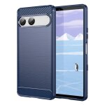 Coque pour sony xperia 10 vii - housse etui silicone gel carbone + film ecran - bleu fonce