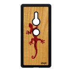 Coque sony xperia xz2 en bois silicone salamandre rouge dessin smartphone lezard