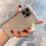 Coque souple en gel de silice pour tlphone portable, avec strass et diamant, trou fin, pour iphone12 ...