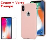 Coque souple silicone pour iphone xr rose + verre tremp� anti chocs et rayures vitre de protection