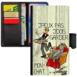 Coque telephone pour iphone x simili cuir rabat j'peux pas j'dois garder mon chat antichoc bande dessin�e ...