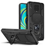 Coque de t�l�phone tpu + pc pour xiaomi redmi note 9 pro avec design de couverture a glissi�re, noir