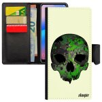 Coque tete de mort rabat iphone 15 + plus portefeuille design masque smartphone urbain techno crane horreur ...