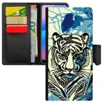 Coque tigre telephone pour redmi note 7 simili cuir bengal smartphone bleu housse tribal fauve fleur ...