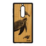 Coque tortue nokia 5 en bois et silicone de mer design smartphone jolie etui dessin marin telephone gris ...