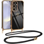 Coque tpu silicone pour samsung galaxy s24 ¿ motif coeur dor, housse antichoc anti - chute avec lanire ...