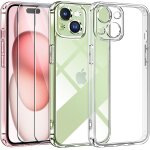 Coque transparente 3 - en - 1 pour iphone 15 (6, 1 pouces) + 2 verres tremps, anti - jaunissement, protection ...