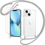 Coque transparente iphone 13 mini (5, 4 ) avec cordon rglable + 2x verre tremp - hybride tpu + pc, ...