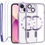 Coque transparente compatible magsafe iphone 13 ¿ protection camra renforce, 2 vitres trempes, bracelet ...
