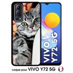 Coque vivo y72 5g - chat tigré gris yeux vert - silicone - noir Coque vivo y72 5g - chat tigré gris yeux vert - silicone - noir