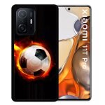 Coque pour xiaomi 11t pro - ballon de foot en feu - silicone - noir