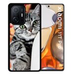 Coque pour xiaomi 11t pro - chat tigré gris yeux vert - silicone - noir Coque pour xiaomi 11t pro - chat tigré gris yeux vert - silicone - noir