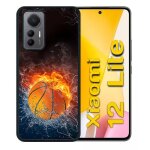 Coque pour xiaomi 12 lite - ballon de basket eau et feu - silicone - noir