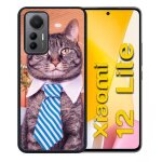 Coque pour xiaomi 12 lite - chat cravate - silicone - noir