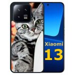 Coque pour xiaomi 13 - chat tigr� gris yeux vert - silicone - noir