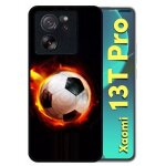 Coque pour xiaomi 13t pro - ballon de foot en feu - silicone - noir