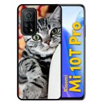 Coque pour xiaomi mi 10t pro 5g - chat tigr gris yeux vert - silicone - noir