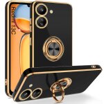 Coque pour xiaomi redmi 13c - noir - etui antichoc en silicone liquide, style galvanis� avec anneau bague ...