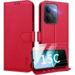 Coque pour xiaomi redmi 15c 5g / 4g coque etui portefeuille cuir avec 2 verre tremp� protection ecran ...