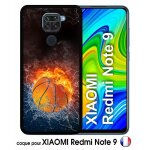 Coque pour xiaomi redmi note 9 - ballon de basket eau et feu - silicone - noir