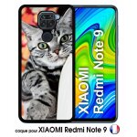 Coque pour xiaomi redmi note 9 - chat tigr� gris yeux vert - silicone - noir