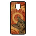 Coque pour xiaomi redmi note 9 pro bois silicone chat orange telephone animaux tpu chaton mandala design ...