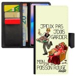 Coque xiaomi redmi note 9 pro cuir rabat j'peux pas j'dois garder mon poisson rouge cartoon noir blanc ...