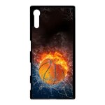 Coque xperia xz - ballon de basket eau et feu - noir