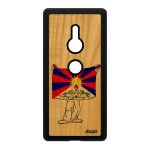 Coque xperia xz2 en bois silicone drapeau tibet tibetain telephone noir bouddha asie de protection mobile ...