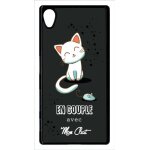 Coque xperia z5 - en couple avec mon chat fond noir - noir