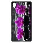 Coque xperia z5 - orchide violette fond gris - noir