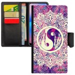 Coque yin et yang iphone 15 cuir portefeuille tatouage telephone noir peinture ying 4g mandala artistique ...