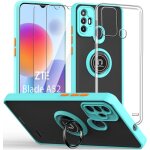 Coque pour zte blade a52 (6, 52 ) bleue avec support anneau + coque transparente + 2 verres tremps