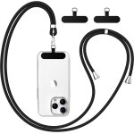 Cordon telephone portable, avec 2 patchs noirs durables, lani�re de t�l�phone portable 1, 6m adjustable, ...