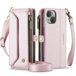 Crossbody etui pour iphone 15 plus blocage rfid titulaire de la carte fente pour les factures a fermeture ...