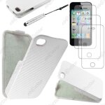 Ebeststar ® pour apple iphone 4s, 4 - housse coque etui � rabat rev�tement carbone + mini stylet + 3 ...